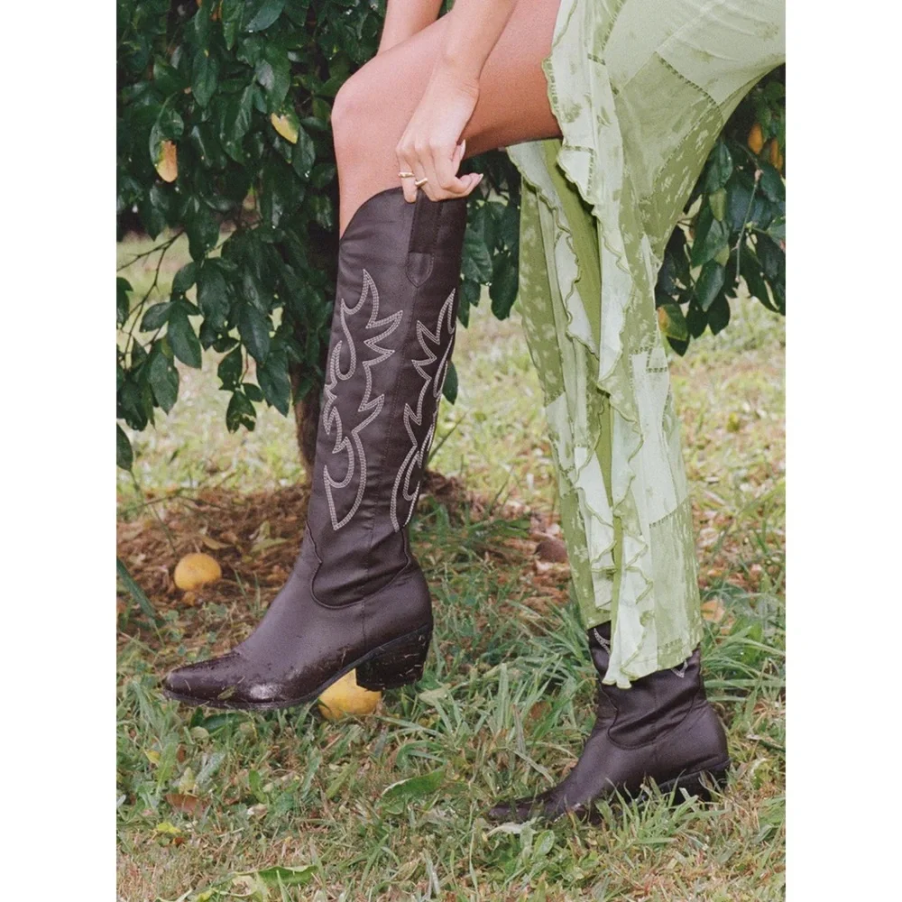 New Princess Polly Billini Urson Western Cowgirl Faux Leather Boots Size 8